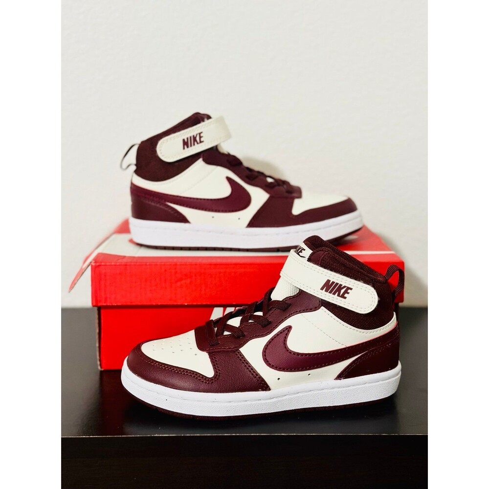Nike Court Borough Mid 2 Kids Size 12C Soft Pearl Dark Team Red NEW